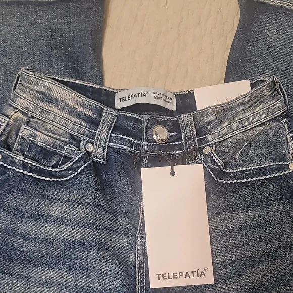 Telepatia Blue Embroidered Wide Leg Jeans - Picture 2 of 6